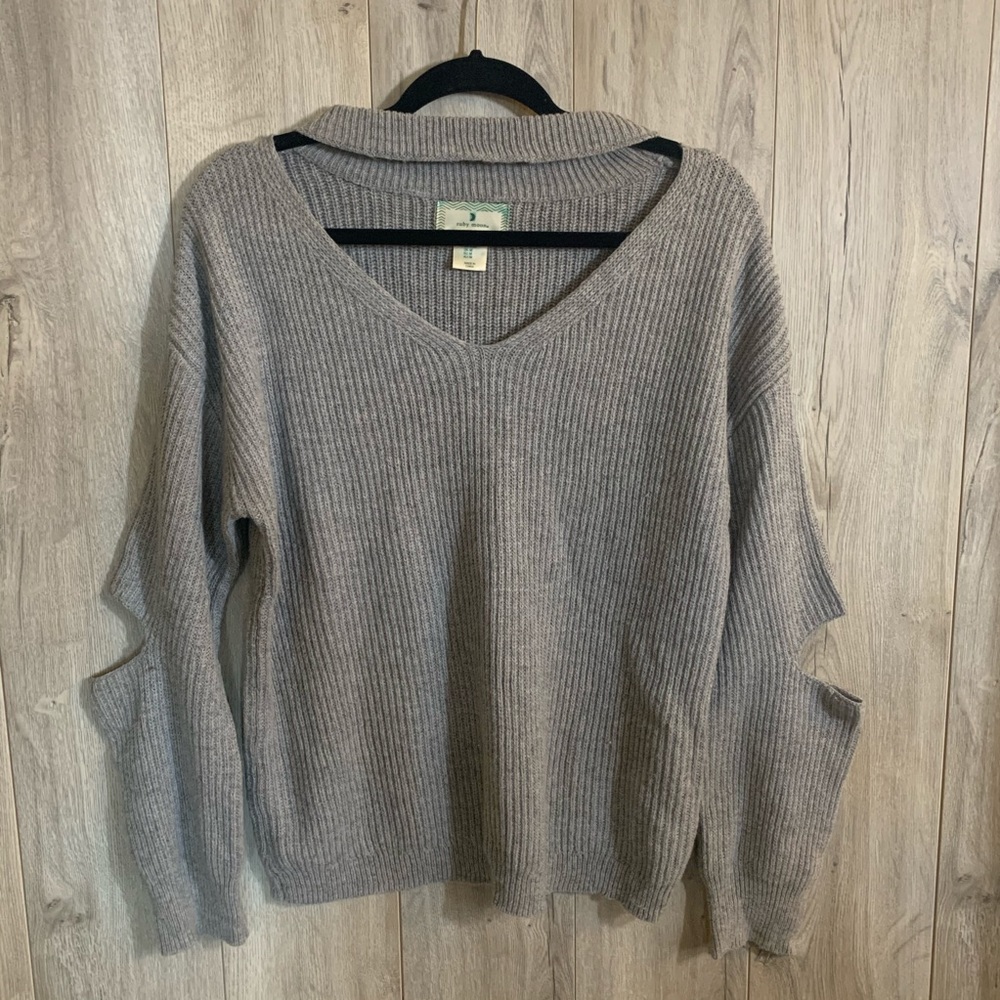 Ruby Moon Grey Sweater With Elbow and Neck Cutouts